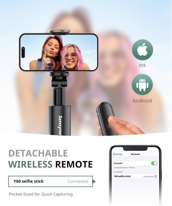 Sensyne 60" Phone Tripod & Selfie Stick, Lightweight All in One Phone - Image 3