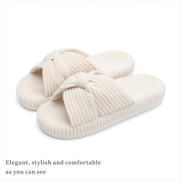 Chantomoo Slippers for Women Memory Foam House Bedroom Corduroy Bow - Image 5