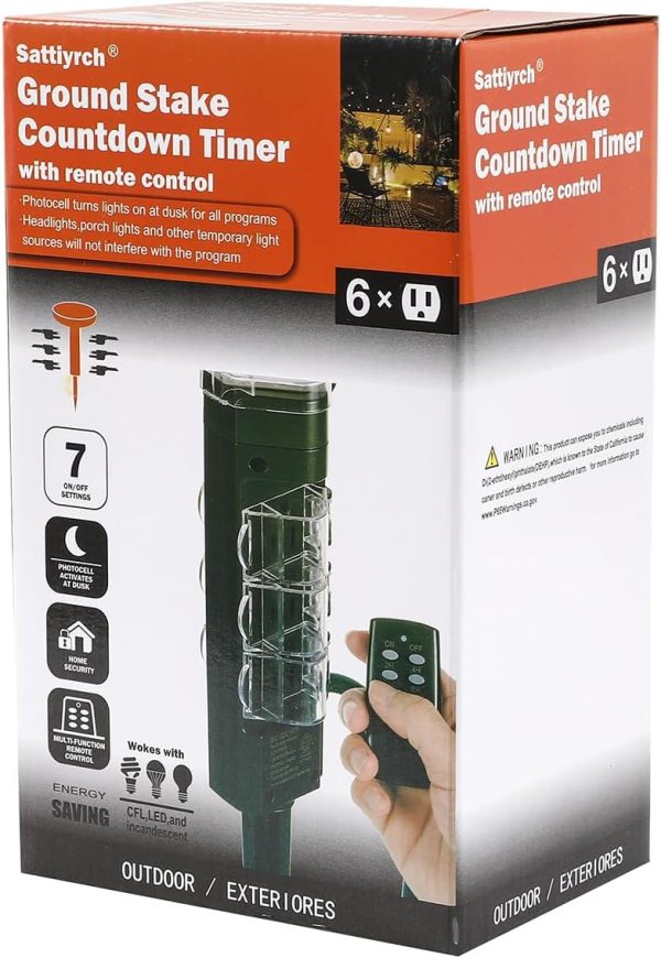 Sattiyrch Outdoor Power Strip Timer with Photocell, Remote Control,2/4/6/8 - Image 7