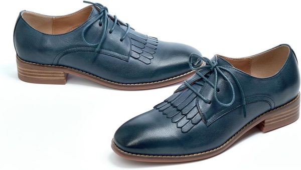 Mona flying Women's Tassel Oxfords Derby Comfortable Lace up Leather Flat - Image 5