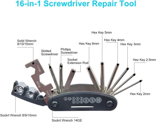 Bike Repair Kit, Bike Tire Repair Tool Kit Contains 16-in-1 Tool, 120Psi - Image 4