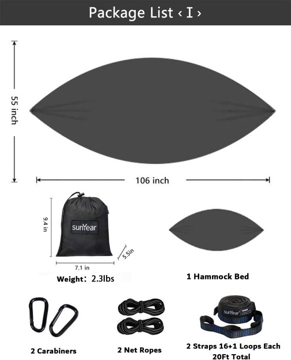 Sunyear Hammock Camping with Rain Fly Tarp and Net, Portable Camping - Image 5
