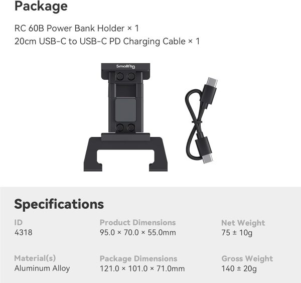 SMALLRIG Aluminum Powerbank Clip for RC 60B, Compatible with Most PD Power - Image 6