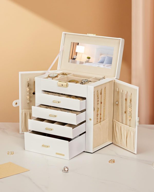 Homde Synthetic Leather Huge Jewelry Box Mirrored Watch Organizer Necklace - Image 8