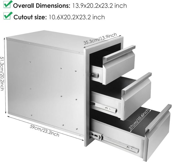 Seeutek Outdoor Kitchen Drawers Stainless Steel 14 x 20 x 23.2 inch Flush - Image 2