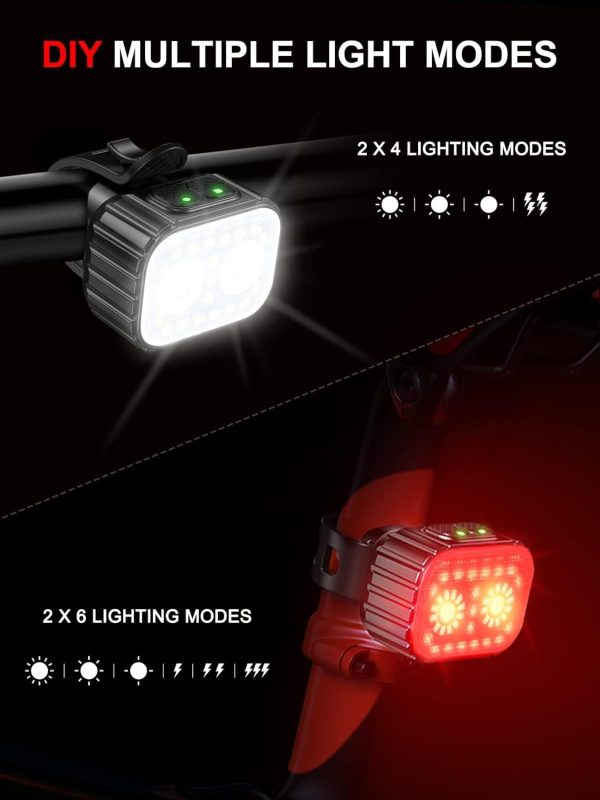 Bike Lights, Rechargeable Bicycle Lights Set Super Bright 8+12 Modes, IPX6 - Image 3