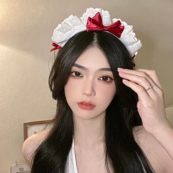 Black Women Girls Lolita Headband Lace Bow Hair Band Maid Anime Cosplay - Image 2