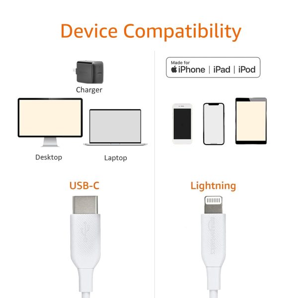 Amazon Basics USB-2.0 Type C to Lightning Cable (MFi Certified), 6 Feet, - Image 2