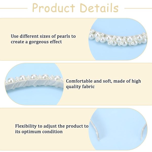 Pearl Headbands for Women Girls, Cute White Faux Pearl Bridal Headbands - Image 3