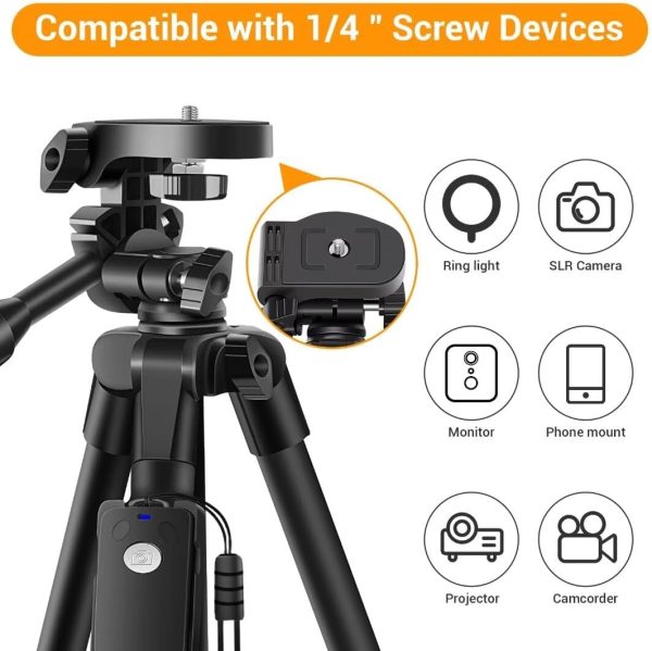 XXZU Tripod,60" Camera Tripod with Travel Bag,Cell Phone Tripod with - Image 5