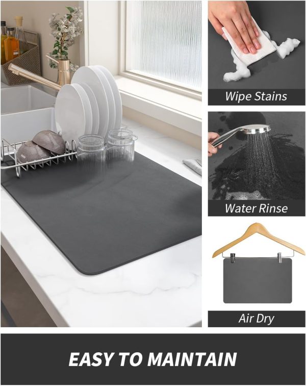 AMOAMI-Coffee Mat Hide Stain Rubber Backed Absorbent Dish Drying Mat for - Image 4