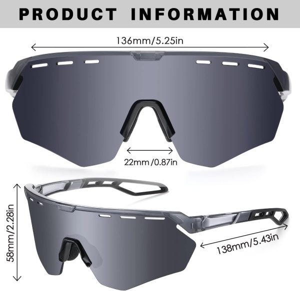 Sunglasses Men and Women, Cyclilng Sunglasses UV400 Protection, Sport - Image 4