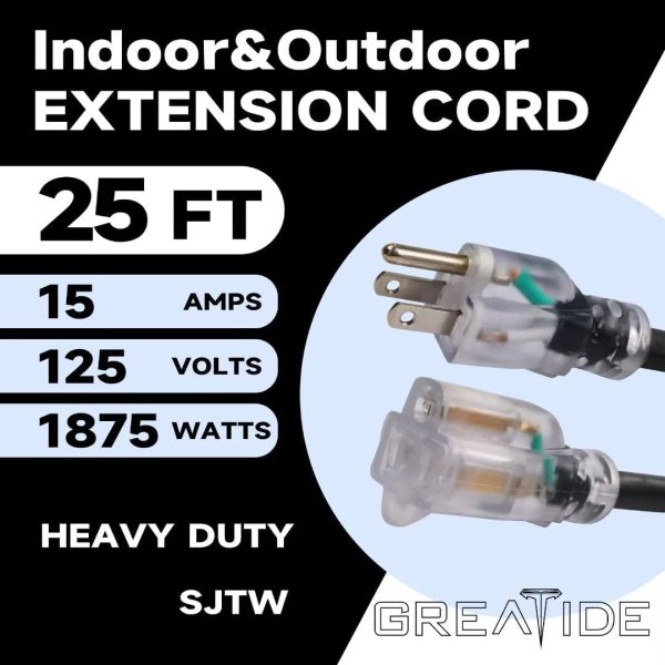 25 Ft Lighted Outdoor Extension Cord for Christmas Decorations- 12/3 SJTW - Image 2