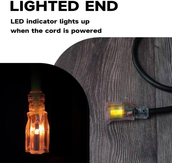 25 Ft Lighted Outdoor Extension Cord for Christmas Decorations- 12/3 SJTW - Image 3