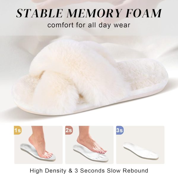 Parlovable Women's Cross Band Slippers Fuzzy Soft House Slippers Plush - Image 3