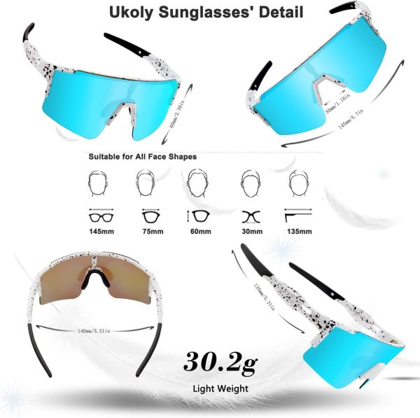 Ukoly Cycling Sunglasses for Men Women with 3 Interchangeable Lenses, - Image 2