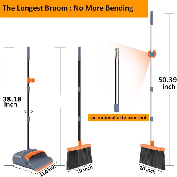 kelamayi Upgrade Broom and Dustpan Set, Self-Cleaning with Dustpan Teeth, - Image 2