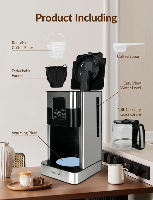 Coffee Maker with Glass Carafe for Home Office, Programmable Stainless - Image 3