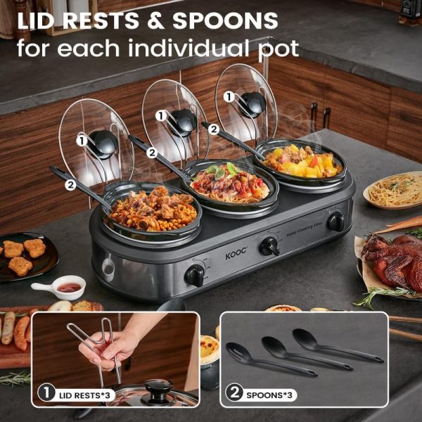 KOOC Triple Slow Cooker Buffet Server and Food Warmer 3x1.5 Quart - Image 2