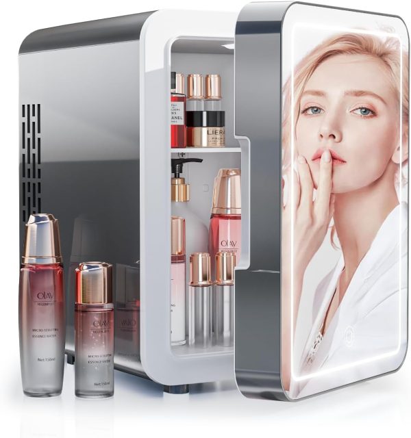 Upgrade Skincare Fridge with Dimmable LED Light Mirror, 4L/6Can Cooler - Image 13