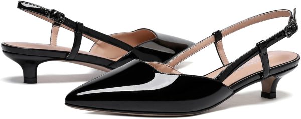 WAYDERNS Women's Pointed Toe Slingback Ankle Strap Kitten Low Heel Pumps - Image 6
