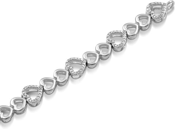 Jewelili Sterling Silver Natural White Round Cut Diamond Accent Link - Image 2