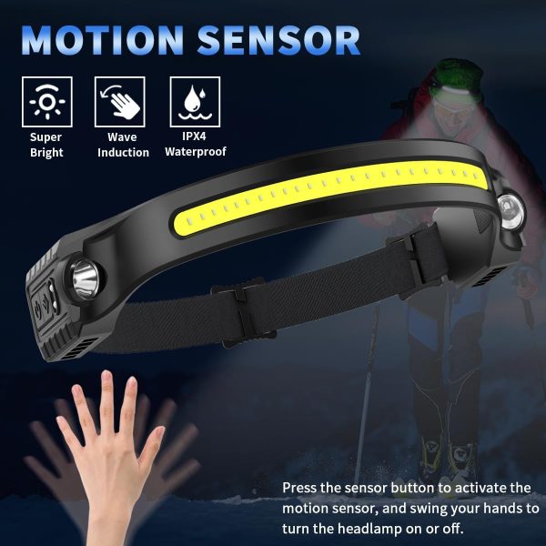 Headlamp Rechargeable 5Pack, 230° Wide Beam Head Lamp with 2 Spotlights, - Image 3