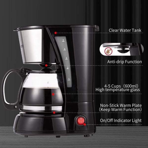 4 Cup Drip Coffee Maker, Coffee Pot Machine Permanent Coffee Filter, Small - Image 3