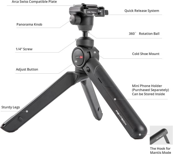 PGYTECH MANTISPOD 2.0 Mini Tripod for Camera Vlogging Tripod Small Travel - Image 2