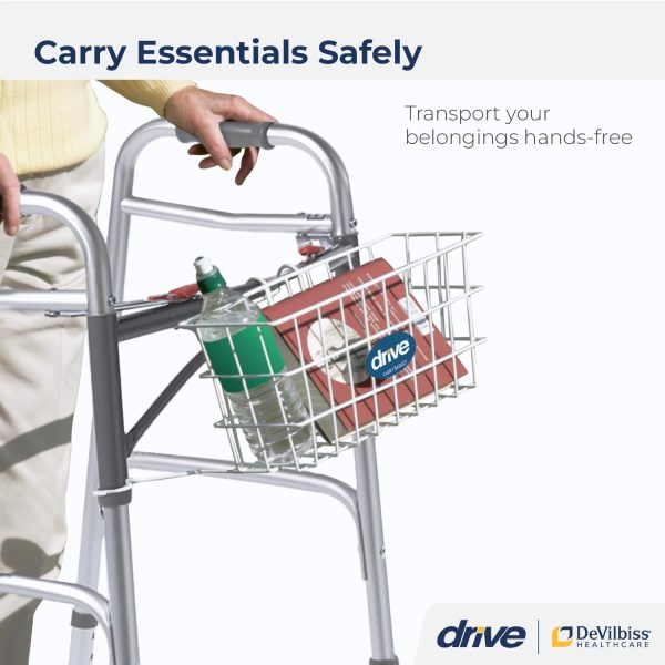 Drive Medical 10200B Walker Basket with Plastic Cup Holder, White - Image 2