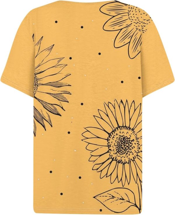 Women Trendy Button V Neck Shirts Casual Short Sleeve Loose Fit Comfy Tunic - Image 4