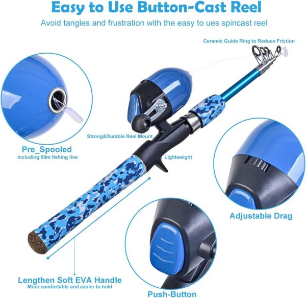 CODEK Kids Fishing Pole Set with Full Starter Kits 2 Set Portable - Image 2