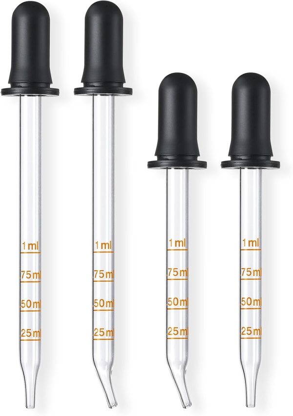 4 Pack, 1 mL Glass Eye Dropper with Measurement - Long & Short, Bent & - Image 8