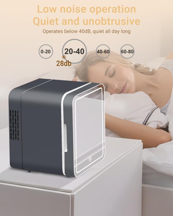 Upgrade Skincare Fridge with Dimmable LED Light Mirror, 4L/6Can Cooler - Image 10
