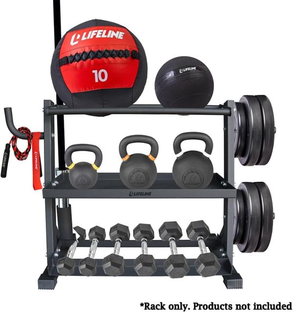Lifeline Fitness Home Gym 3-Shelf Dumbbell and Kettlebell Storage Rack with - Image 2