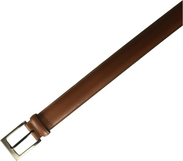 Perry Ellis Timothy Leather Men's Belt, 1.5" Width, Stitched Edges, Silver - Image 2