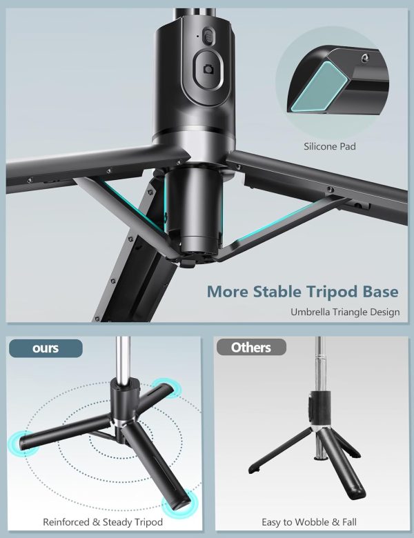 Selfie Stick Tripod with Light, 45'' Selfie Stick with Wireless Remote, - Image 3