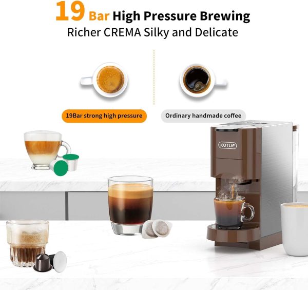 KOTLIE Multifunctional 4in1 Espresso Machine, 19Bar Pressure Single Serve - Image 9