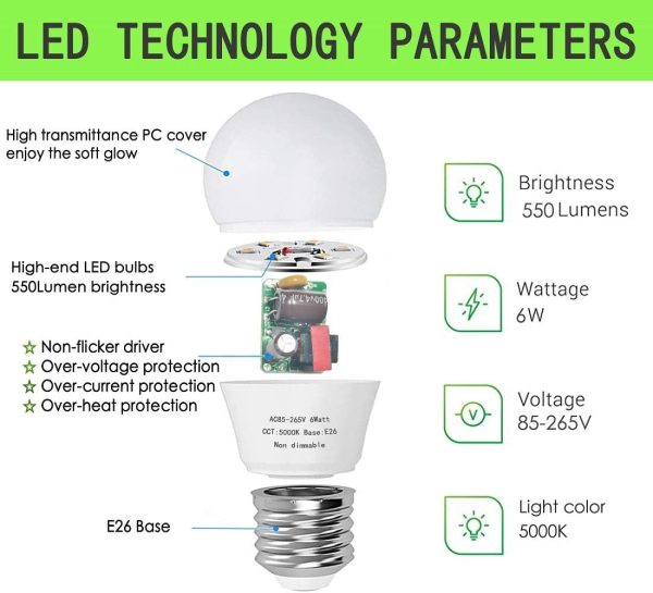 GOSCHE 60 Watt Light Bulb Equivalent, A15 Led Ceiling Fan Light Bulbs, 550 - Image 3