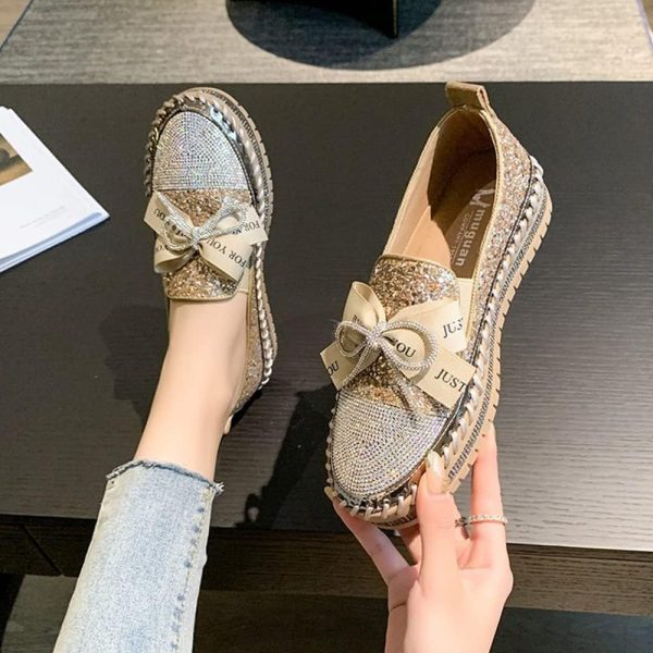 Women's Fashion Rhinestone Slip On Sneakers Casual Comfort Platform Walking - Image 3