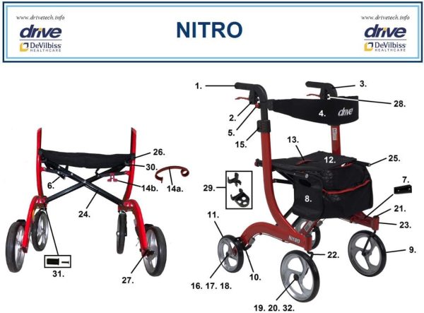 Replacement Parts for Drive Nitro Aluminum Rollator, (7. Bag - for Red - Image 2