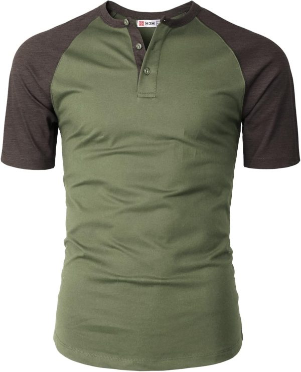 H2H Mens Henley - Raglan Short Sleeve Casual Slim Fit T-Shirts - Image 2