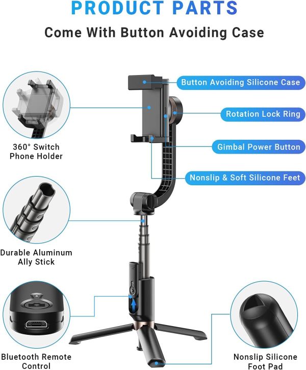 Gimbal Stabilizer For Smartphone, APEXEL 360° Rotation Auto Balance Small - Image 6
