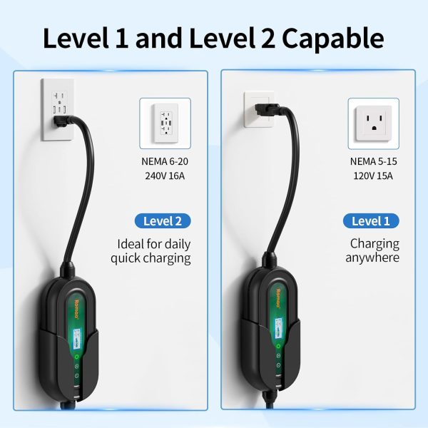 Level 1/2 EV Charger, WiFi APP, 16A 110V-240V NEMA 6-20 & NEMA 5-15 Plug - Image 3