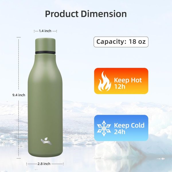 Insulated Water Bottle with Strap,18 oz Double Wall Stainless Steel Vacuum - Image 2
