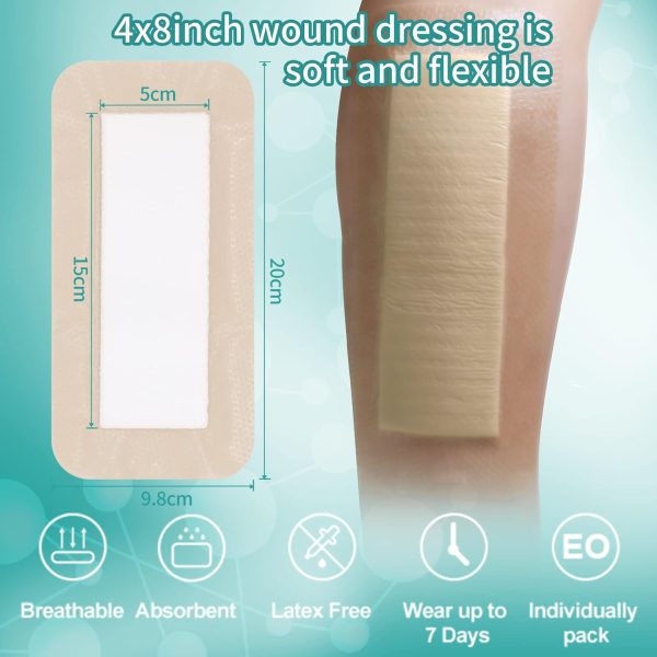 Dimora Silicone Foam Dressing with Border Adhesive 4"x8" Waterproof Wound - Image 2
