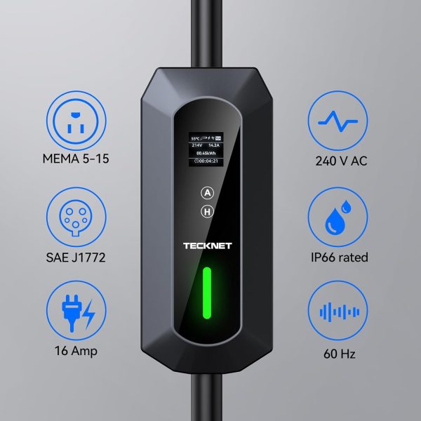 TECKNET EV Charger Level 1&2, 16A Electric Car Charger with NEMA 6-20 Plug, - Image 2