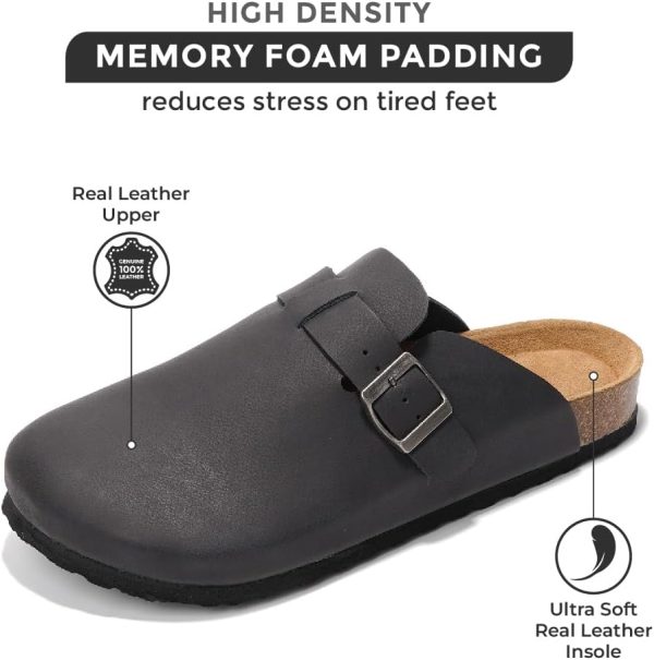 Project Cloud Mens Clogs - Full Grain Genuine Leather Memory Foam Slippers - Image 2
