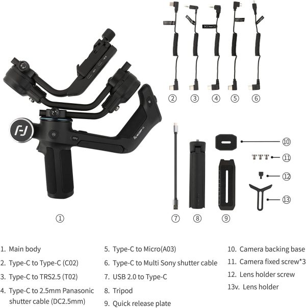 FeiyuTech SCORP-C Camera Gimbal Stabilizer, Max 5.5lbs Payload, 3-Axis - Image 7