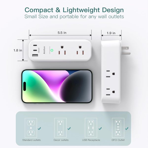 Surge Protector Wall Outlet Extender, Multi Plug Outlet with Rotating Plug, - Image 7